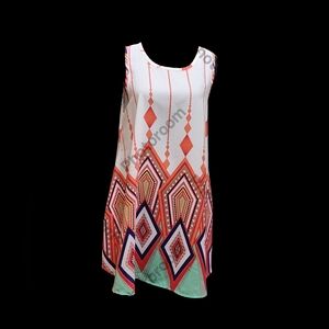 42 Pops Vibrant Multicolor Geometric Print Summer Dress